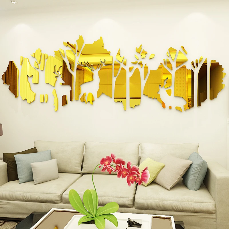 Big-size-Forest-Deer-Acrylic-Mirror-wall-stickers-living-room ...
