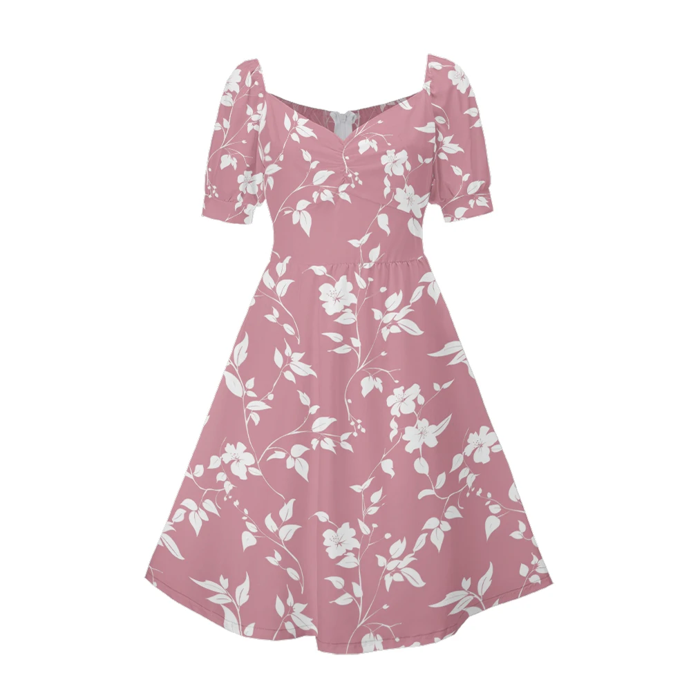 

Stylish Flower Print A-Line Dress with Fluffy Sleeves for Women's Travel and Party in Summer 2024