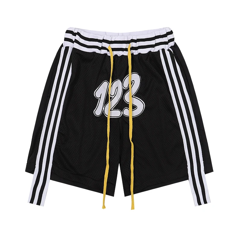 RRR 123 Color Block Striped Drawstring Casual Summer Shorts Mens Straight Wide Leg Breathable Oversize Loose Five Point Pants black casual shorts Casual Shorts