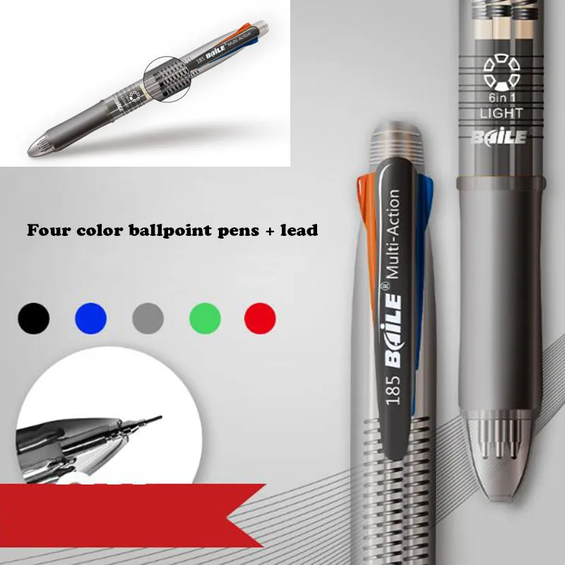 Multifunctional Ballpoint Pen Four-Color Ballpoint Pen Black / Blue / Green Red 0.7mm + 1 Piece 0.5mm Pencil