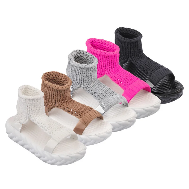Comfortable Casual Wool Women's Summer Sandals Knit Platform Shoes Candy Color Wedge Sandalias Women