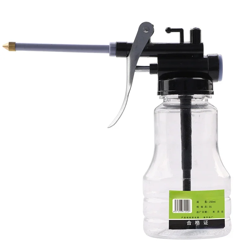 250ml Clear High Pressure Oil Can Plastic Hose Refueling Pot Copper Nozzle Sprays Oiler Gun for Vehicle Rustproof Maintenance