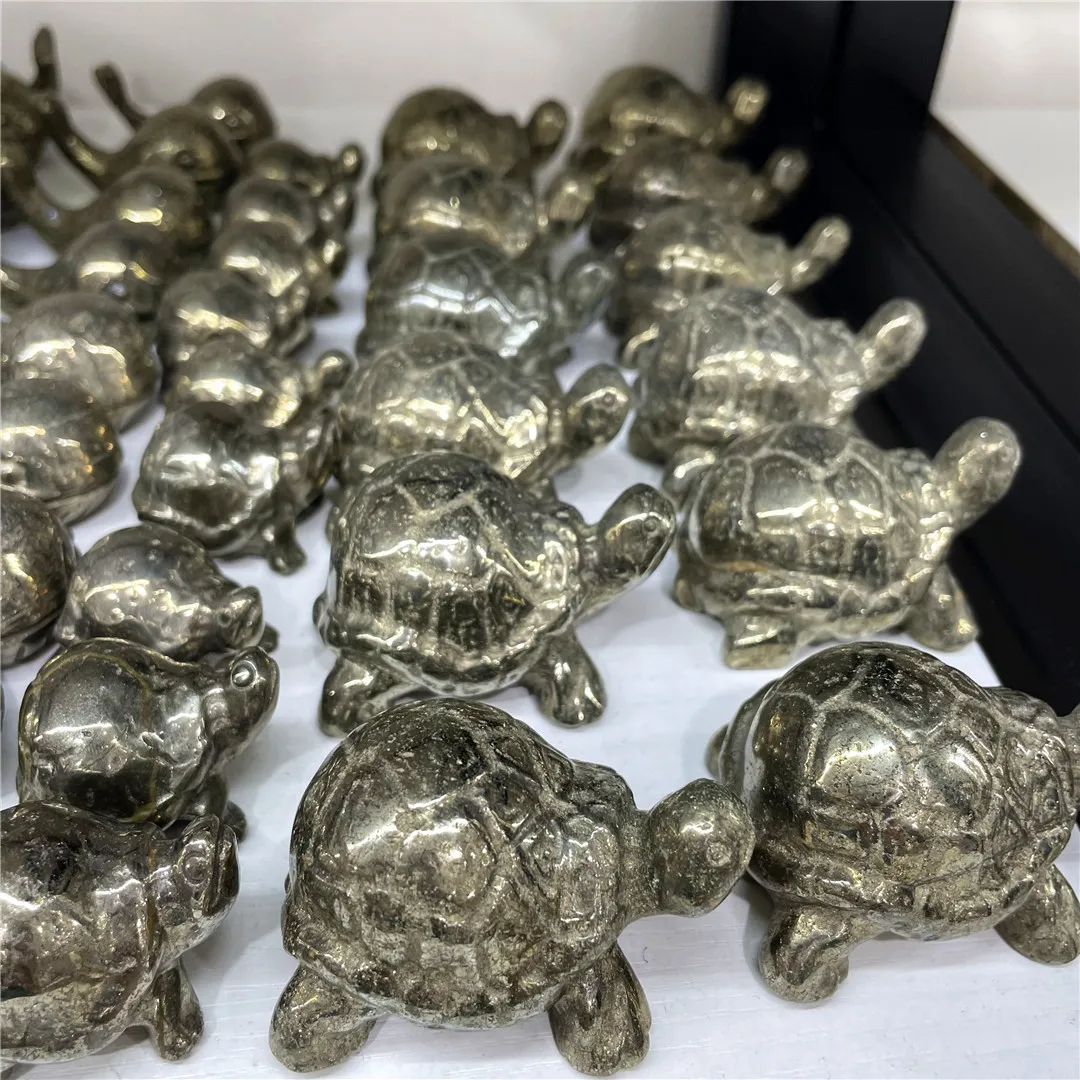 6CM Natural Pyrite Rock Quartz Crystals Carved Tortoise Home Office Decorations Reiki Healing Turtle Animal Ornaments Folk Craft 6