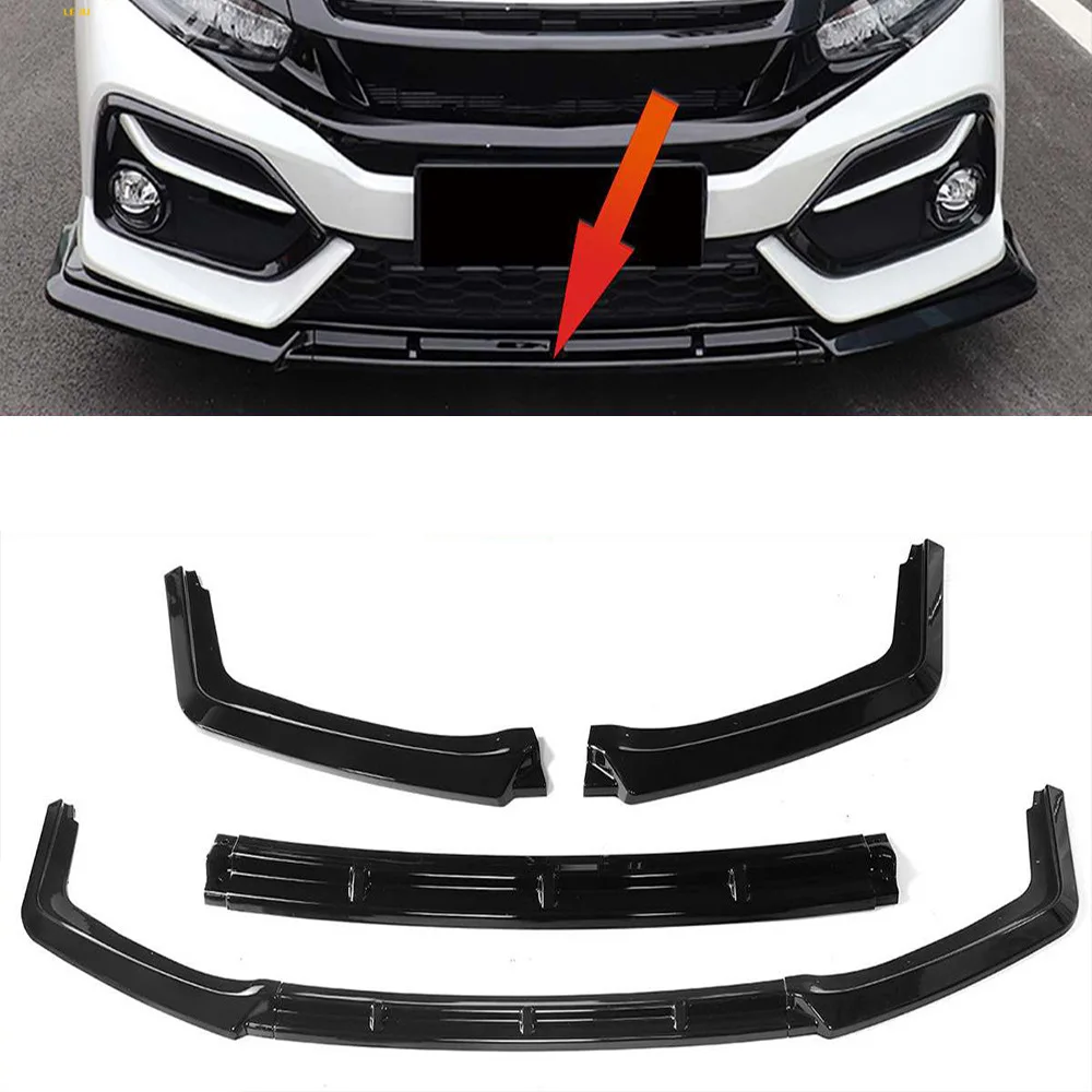 자동차 앞 범퍼 립 글로스 블랙 ABS 카본 파이버 프론트 립 오토 해치백 개조 액세서리 시빅 2016-2021용