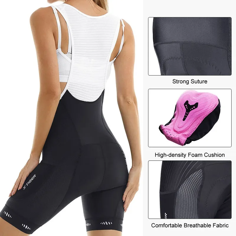 X-TIGER Women's Bike Bib Shorts 5D Padded Cycling Underwear with Padding Pockets Bicycle Gear Bike Shorts UPF50+