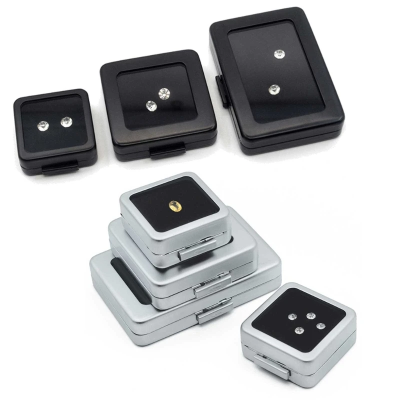 

Square Metal Bare Diamond Display Organizer Jewelry Storage Gift Gemstones Box Silver Black Soft Sponge Cushion Loose DropShip