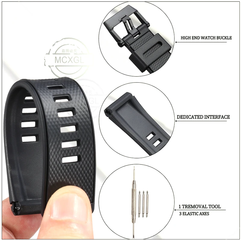 Men's Sports Waterproof 24mm Resin Watch Strap