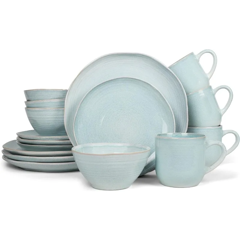 

Reactive Glaze Farmhouse Rustic Boho Ceramic Stoneware Dinnerware 16 Piece Plate Bowl Mug Dish Set - Service