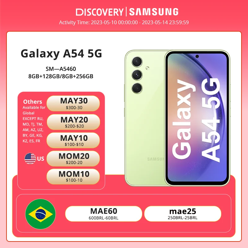 Original New Samsung Galaxy A54 Samsung a54 5G Exynos 1380 6.4 FHD+ Super  AMOLED Triple 50MP