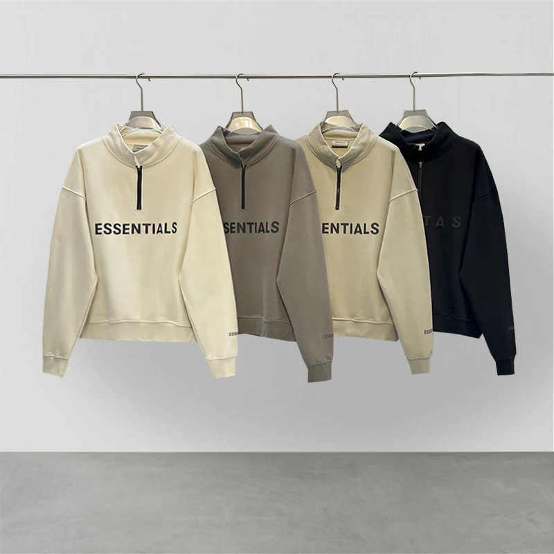 

New Fashion Essentials Half-zip stand collar Sweatshirt High Quality Hoodie Hip hop Pullover turndown collar Oversize Streetwear