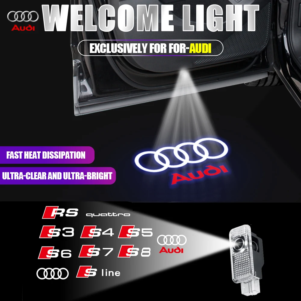 2Pcs Car Door Hd Led Light Welcome Lamp Accessori Per Proiettori Laser Per Audi Sline Quattro S2 S3 8P S4 S5 B9 S6 Rs A3 A4 B8 A6