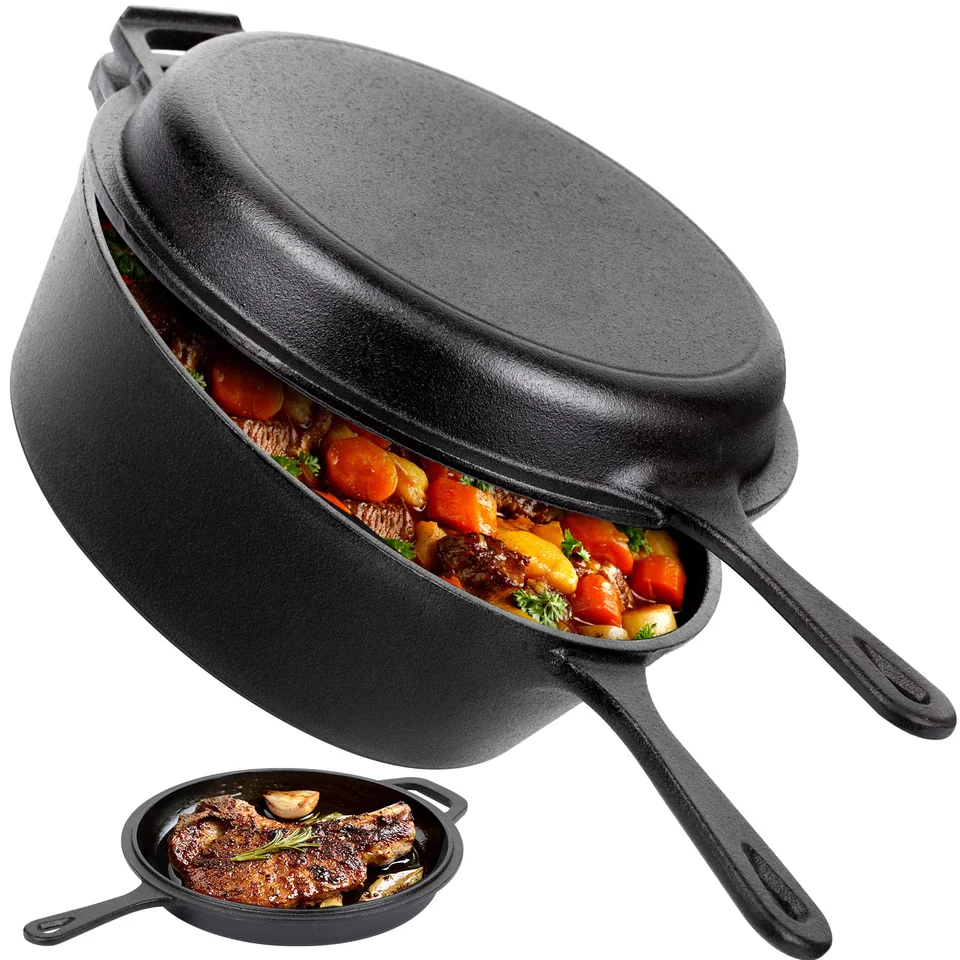 Preseasoned Cast Iron Dutch Oven Skillet Combo