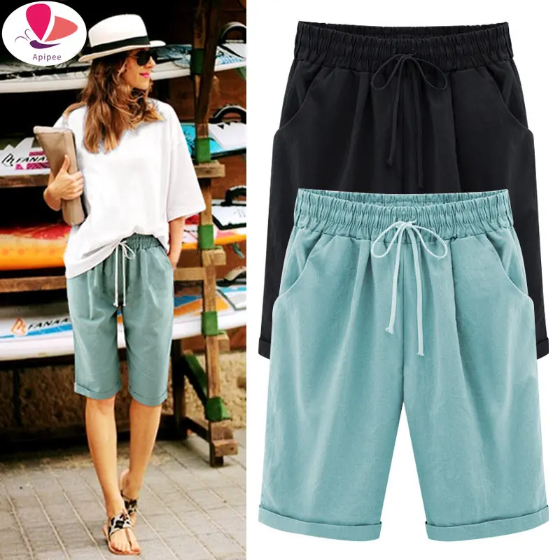 

Summer Shorts Women Summer Bermuda Shorts Large Size 8xl Loose Casual Sports Stretchy Cotton Straight Leg Breathable Sweatshorts