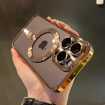 Luxury Magnetic Plating Clear Case For Magsafe Wireless Charging iPhone 11 12 13 14 15 16 Pro Max Plus Shockproof Silicone Cover 1