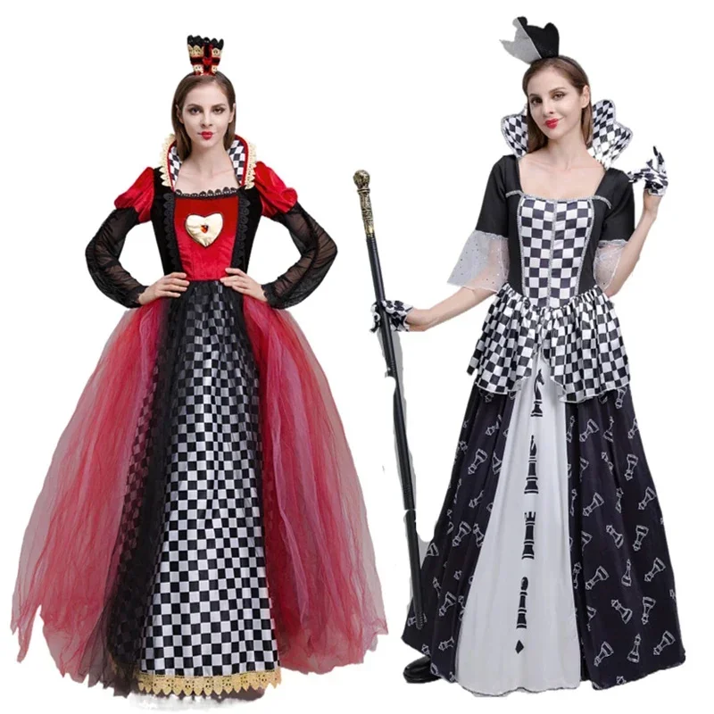

Queen of Heart Cosplay Costume Fairytale Royal Red Queen School Stage Performance Halloween Role Play Party Dress Adult Child