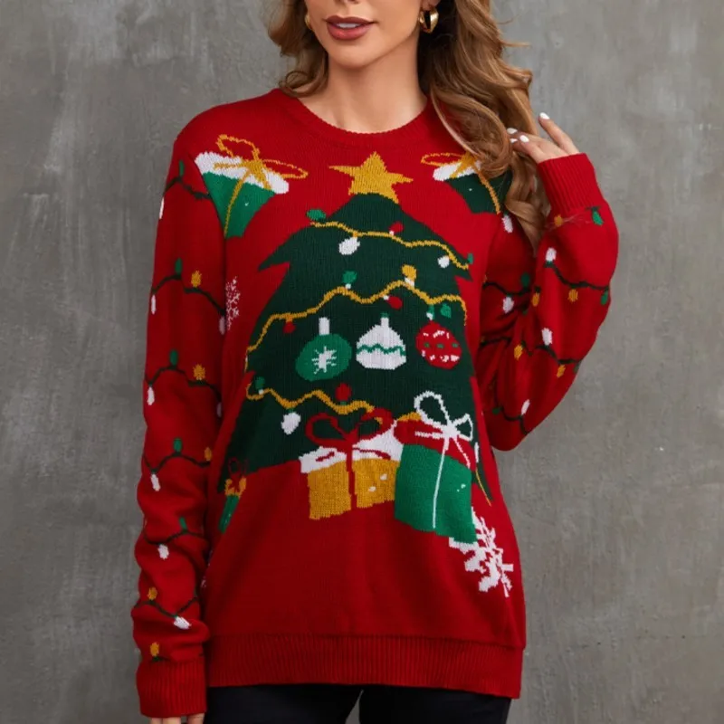 

Christmas Sweater Women's Fashion Autumn/Winter Long Sleeve Round Neck Pullover Knit Top