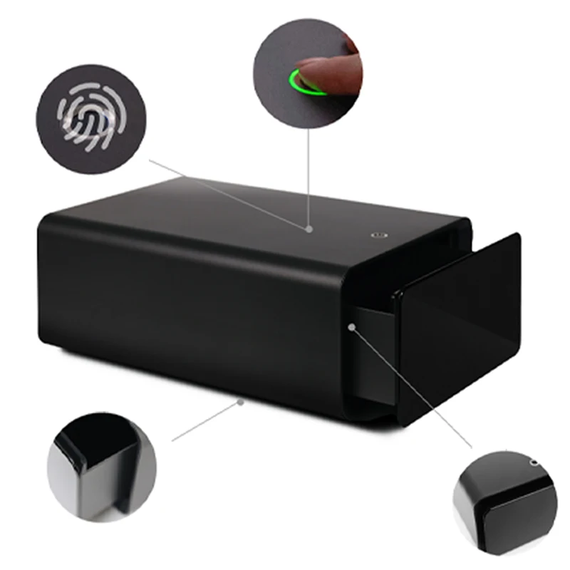 

Wholesale High Quality Luxury Black and White Metal Private Fingerprint Lock Smart storage Safety Box