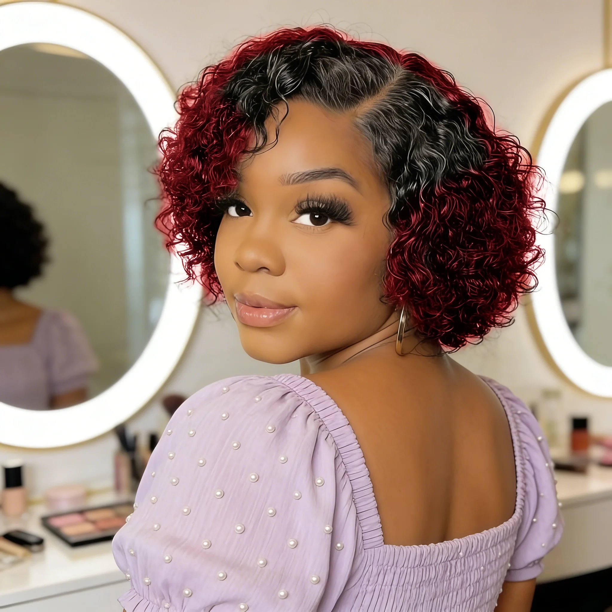 Curly Bob Wig Human Hair Deep Wave Lace Front Wigs 13x4 Short Pixie Wigs for Women Pre Plucked 180% density 1