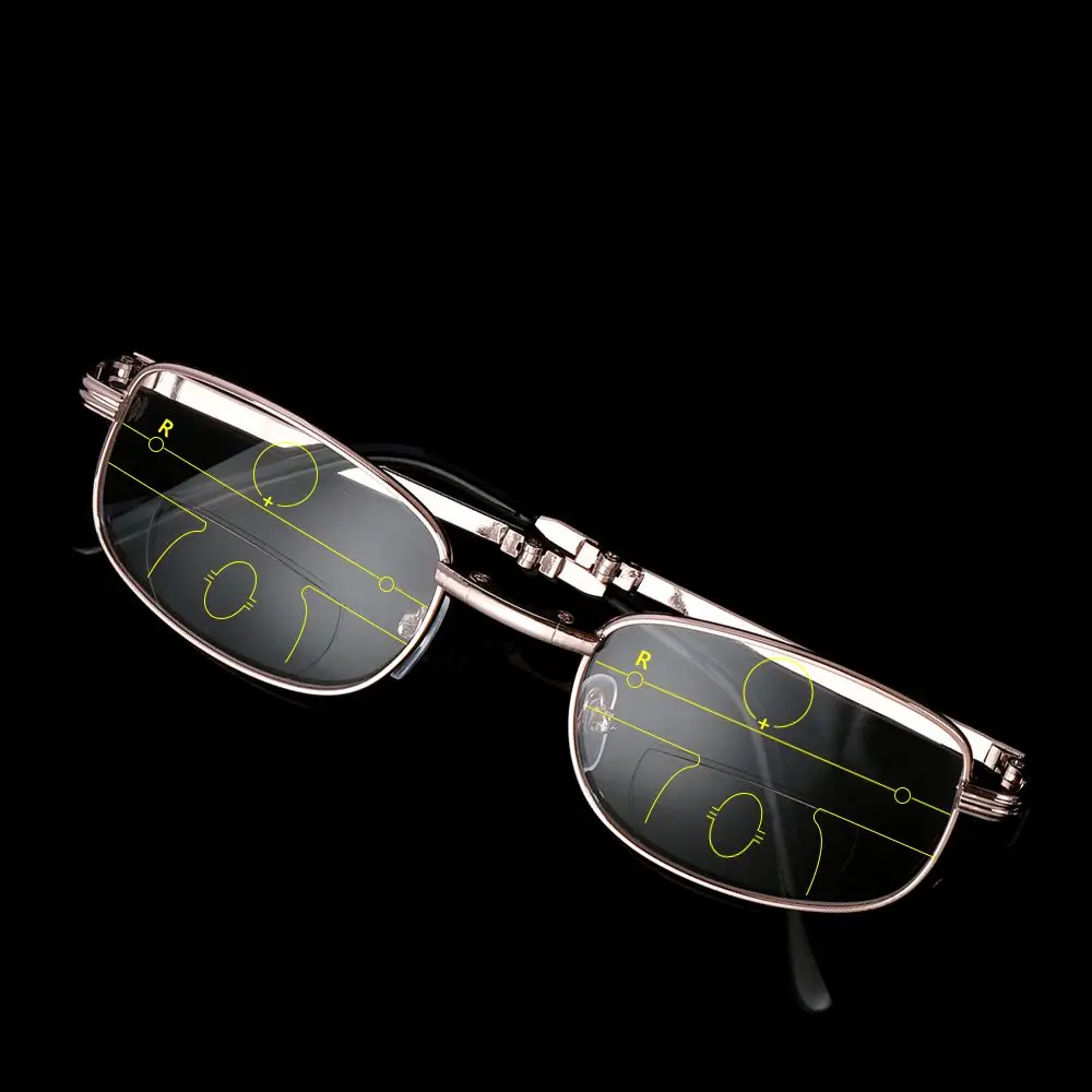 Zusammenklappbare Weitsichtbrille, Presbyopie-Brille, Metall-Lesebrille, inklusive Brillenetui, progressive multifokale Gläser – Detail 8