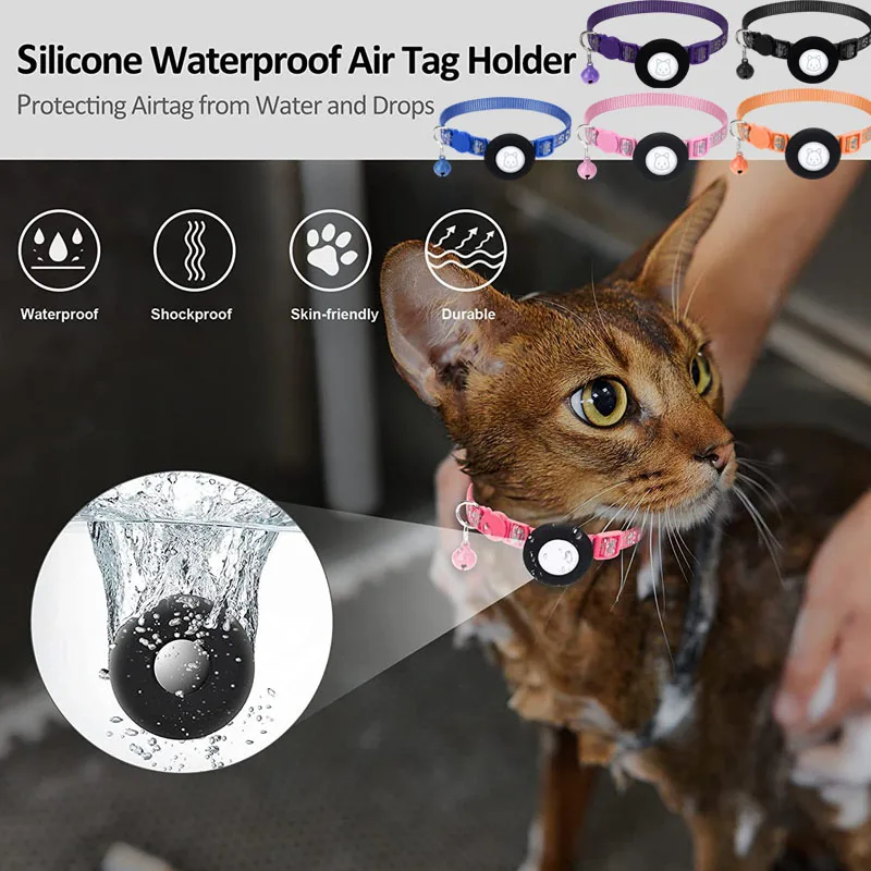 PetCatCollarwithAirtagTrackerPocketHolderDogCatCollarWithBellsAirtagReflective