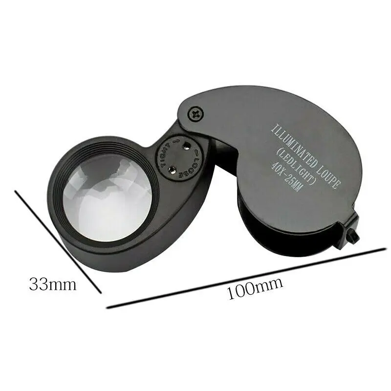 BLACK  40X Magnifying Loupe Jewelry Eye Glass Magnifier LED Light