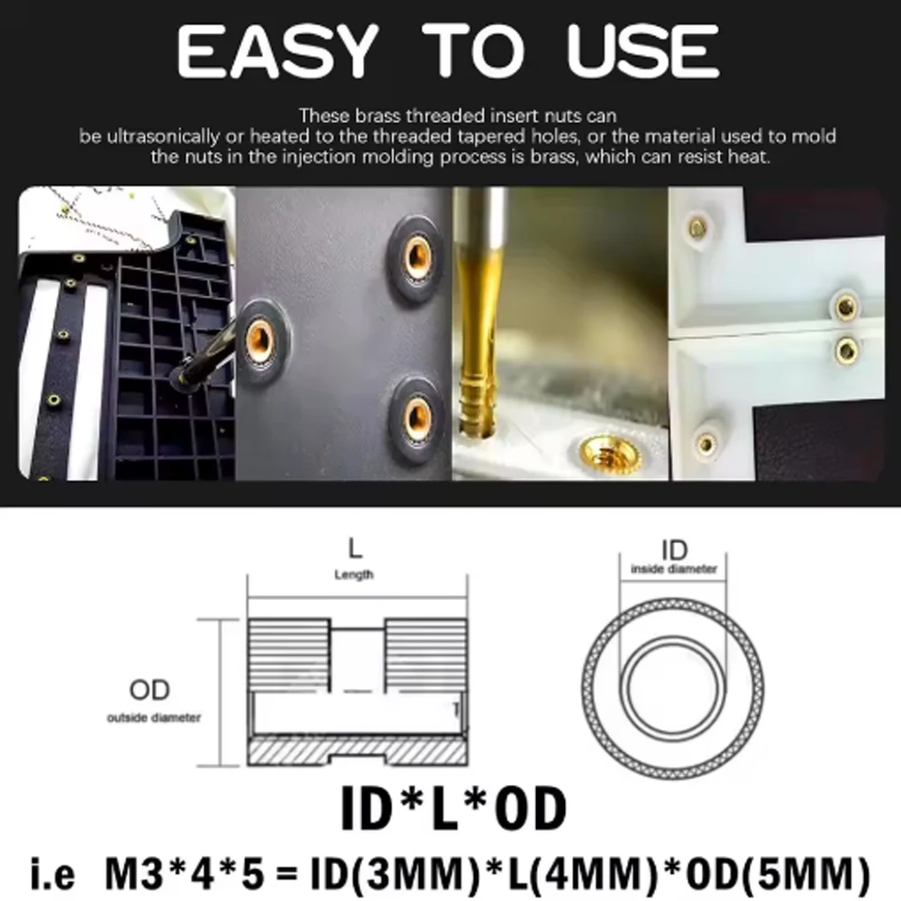 Brass Heat Insert Nut M2 M2.5 M3 M4 M5 M6 Heat Insert Nut Hot Melt Nutinsert Thread Knurled Double Twill Embedment Nuts 3D Printer Accessories