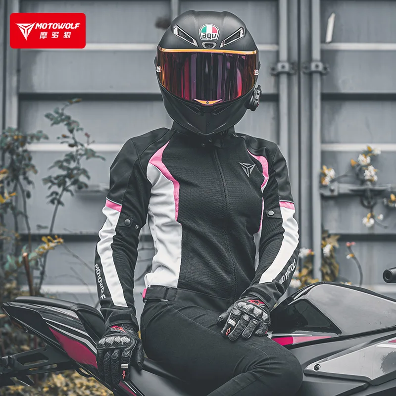 Motorcycle Four Seasons Women's Rider Suit Breathable Mesh Riding Suit Builtin Detachable CE Protector Anti Drop
