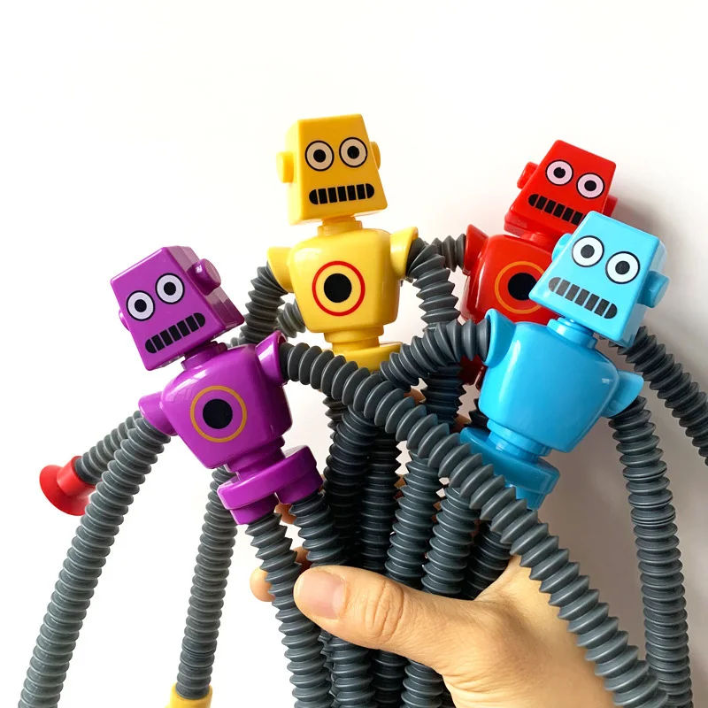 

Telescopic Robot Stretchy Tube Robot Puzzle Toy Novelty Decompression Toy Cartoon Suction Cup Shape Luminous Kids Toy