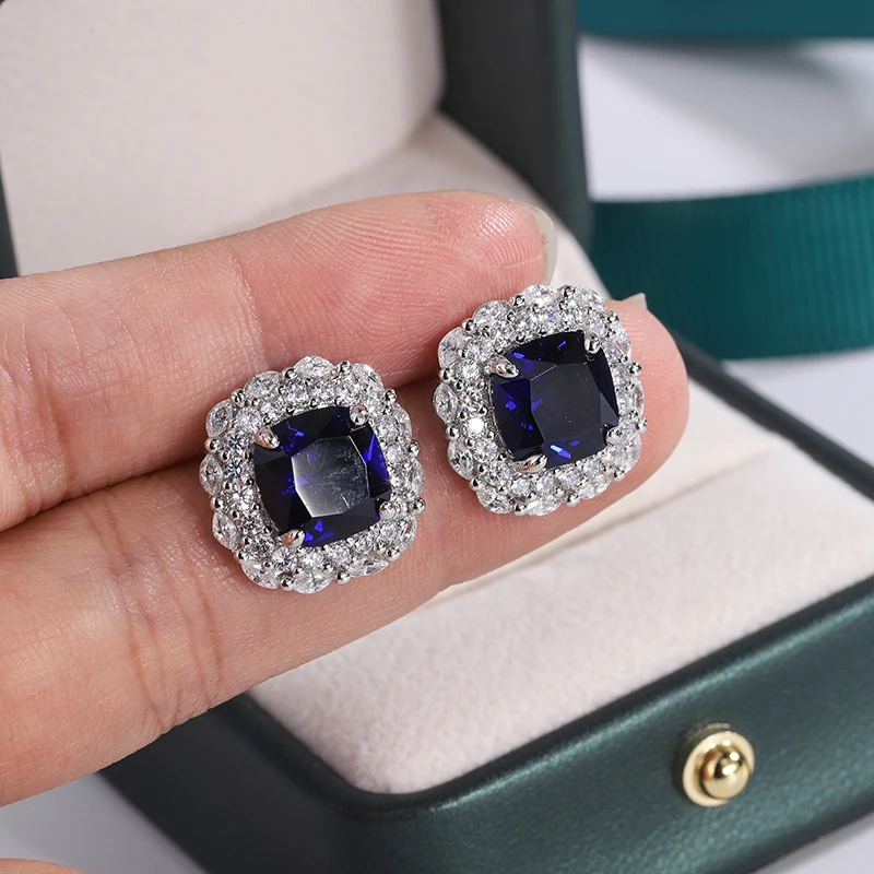 925 Silver Plated Earrings for Women  Shiny AAAA Blue Zircon Earrings Stylish Sterling Silver Jewelry Anniversary Gift Earring - 2