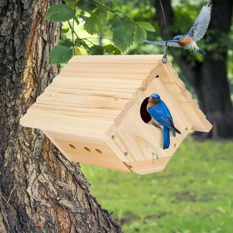 Wood Hanging Bird House Pastoral Style Birdhouse Finch Bird Nest Hut