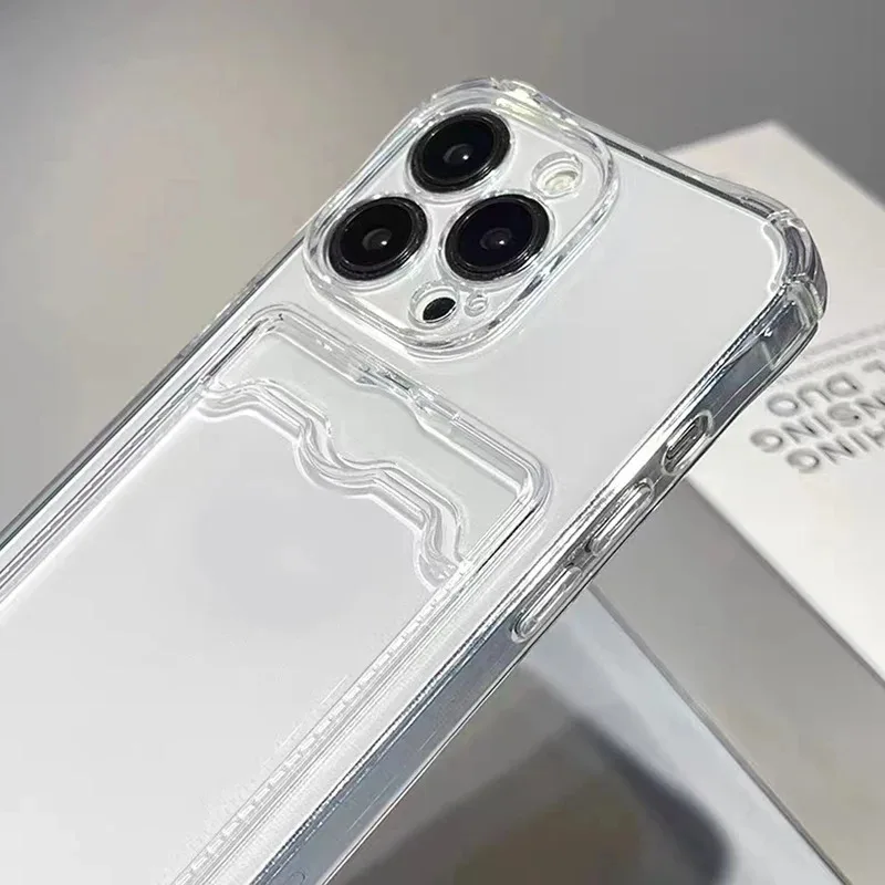 Shockproof Silicone Clear Case with Back Card Pocket Cover