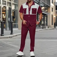 2025 summer men’s casual short-sleeved pants suit fashion handsome tooling matching color shirt outdoor cardigan shirt two sets