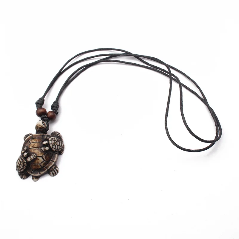 12pcs/lot Faux Yak Bone Sea Turtle Resin Pendant Necklace Three Turtles Animals Charms Necklace Fashion Jewelry Trend Gifts