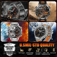 Nouvelle montre connectée militaire TANK Ultra 2026 avec batterie 1400 mAh, étanche 10 ATM, moniteur de fréquence cardiaque, lampe torche LED tactique, bracelet de sport pour homme 5