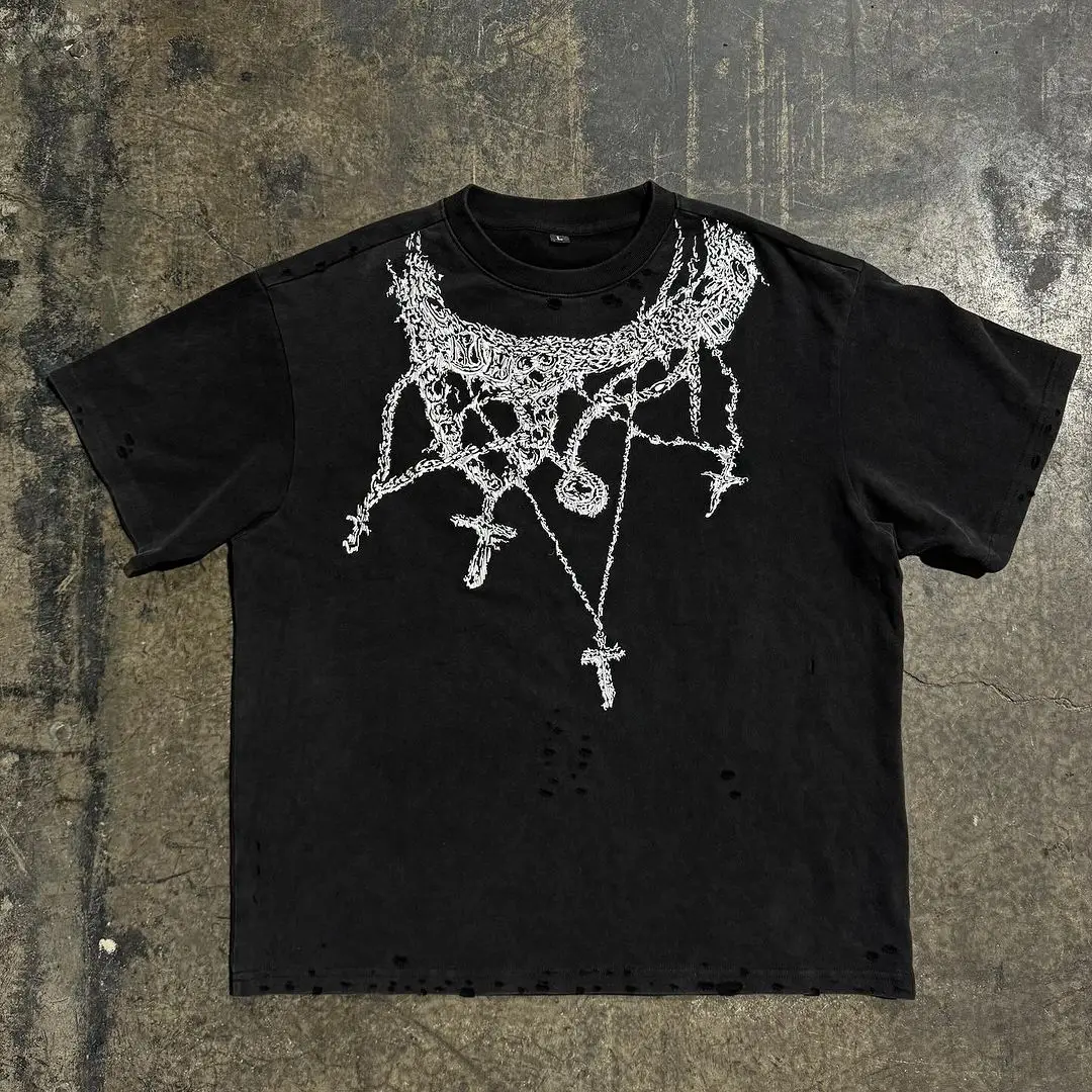 

Футболка Y2K мужская с принтом, уличная одежда в стиле Харадзюку, топ с коротким рукавом и принтом, хлопковая свободная трендовая рубашка, черный цвет, лето 2024