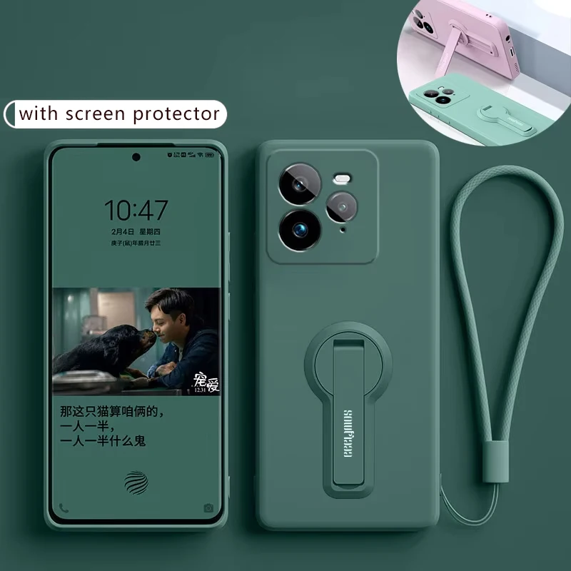 Silicone Soft Protective Phone Case with Bracket and Screen Protector