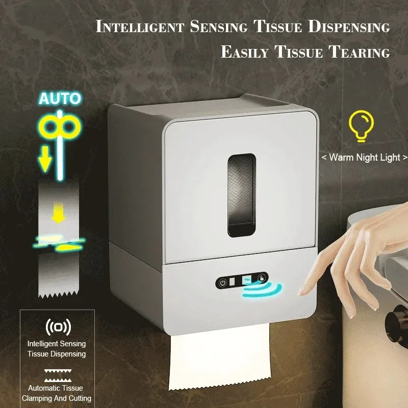 Toilet Paper Holder Tissue Box Tissue Dispenser Induction Toilet Paper Holder Automatic Wall Mounted Paper Roll Up Bathroom Accessories