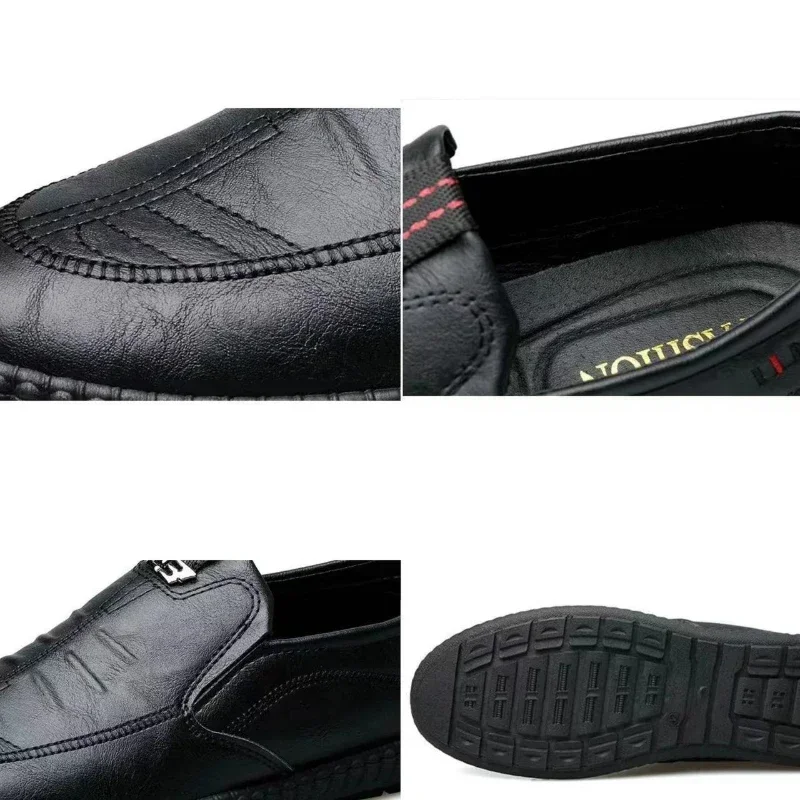 Leather Men Shoes Breathable Business Summer Slip on Loafers Man Casual Black Flats Driving Walking Shoes Moccasins Leather Shoes