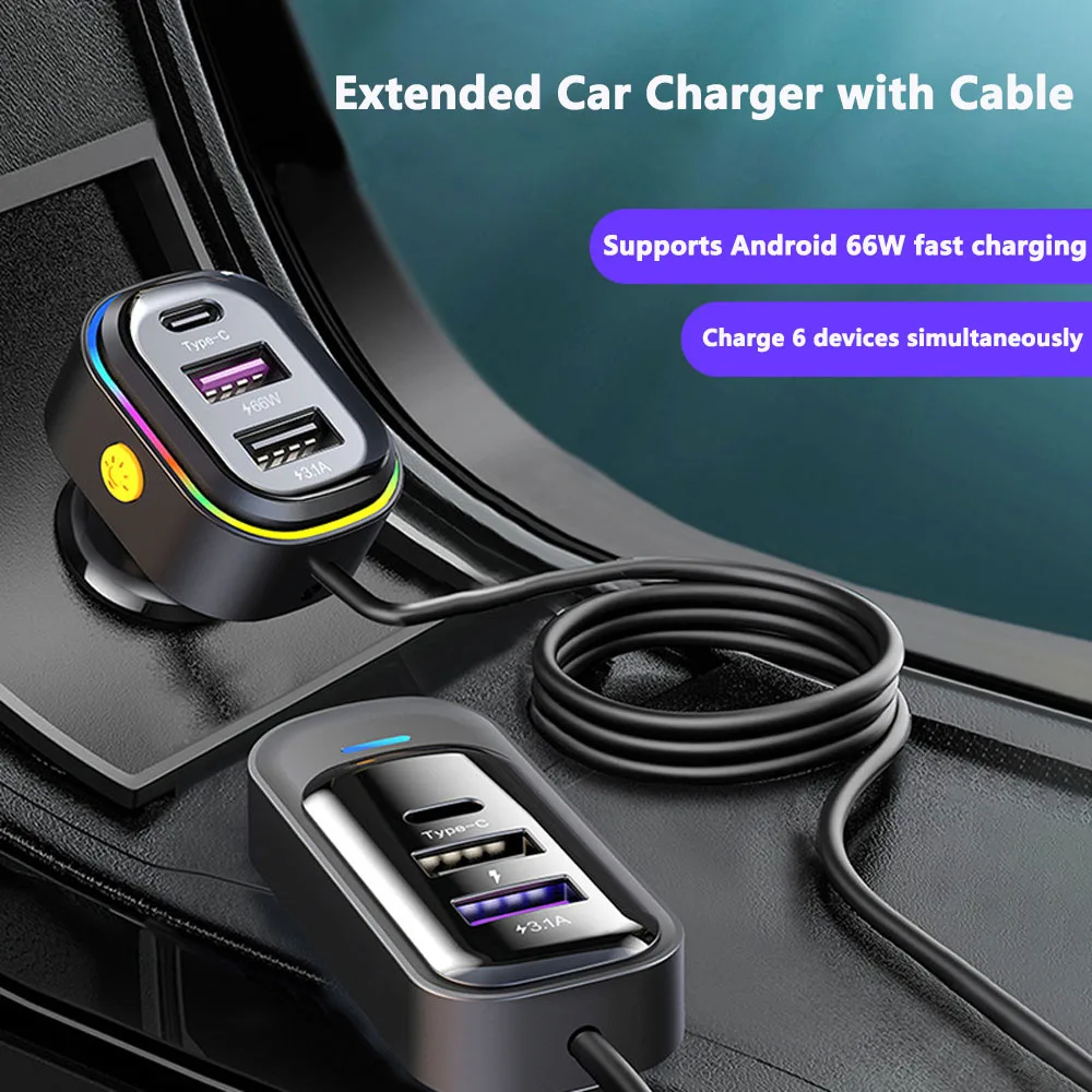 Multi Functional Car USB Charger 66W Fast Charging