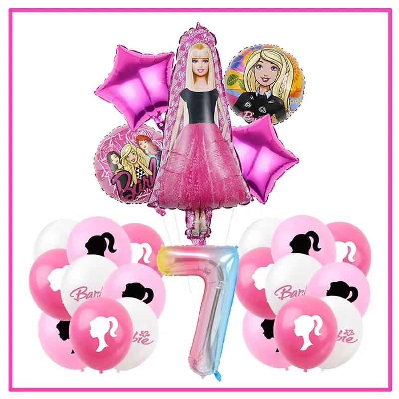 thumbnail image 1 of Suministros para decoraciones de fiesta de cumpleaños de Barbie de Disney Platos de papel Vasos Servilletas Globos Pancarta Telón de fondo Vajilla Baby Shower Rosa, 1 of 5
