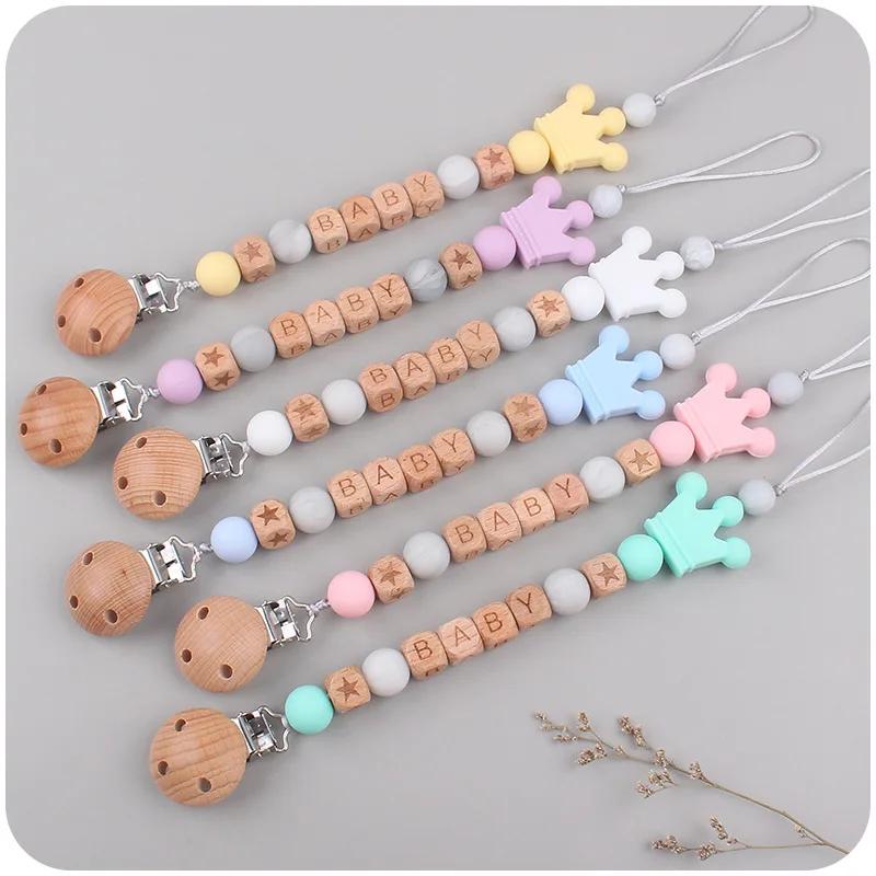 

NEW Personalized Name Pacifier Clips Chain Crown Silicone Beads Anti-Lost Pacifier Chain for Dummy Nipple Holder BPA Free Gifts