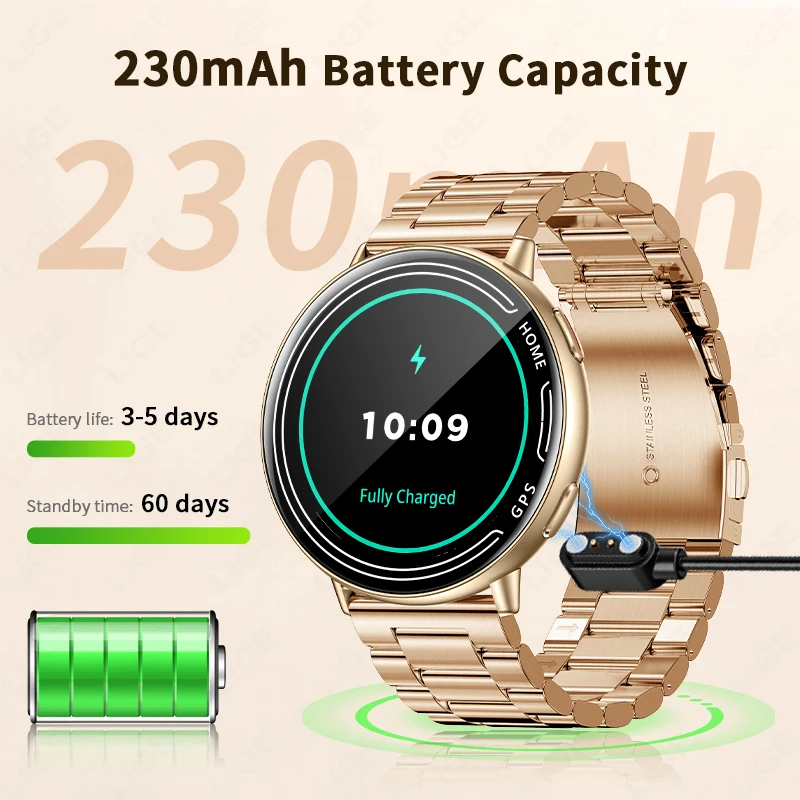 LIGE GPS Smart Watch Heart Rate Monitoring Bluetooth Call Outdoor Sports 1ATM Waterproof 1.39 Inch Screen Men Woman Smartwatch