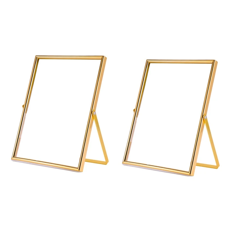 

Gold Floating Picture Frame Set Of 2, Gift Metal Glass Photo Frames, For Tabletop Display Vertically Durable Easy To Use