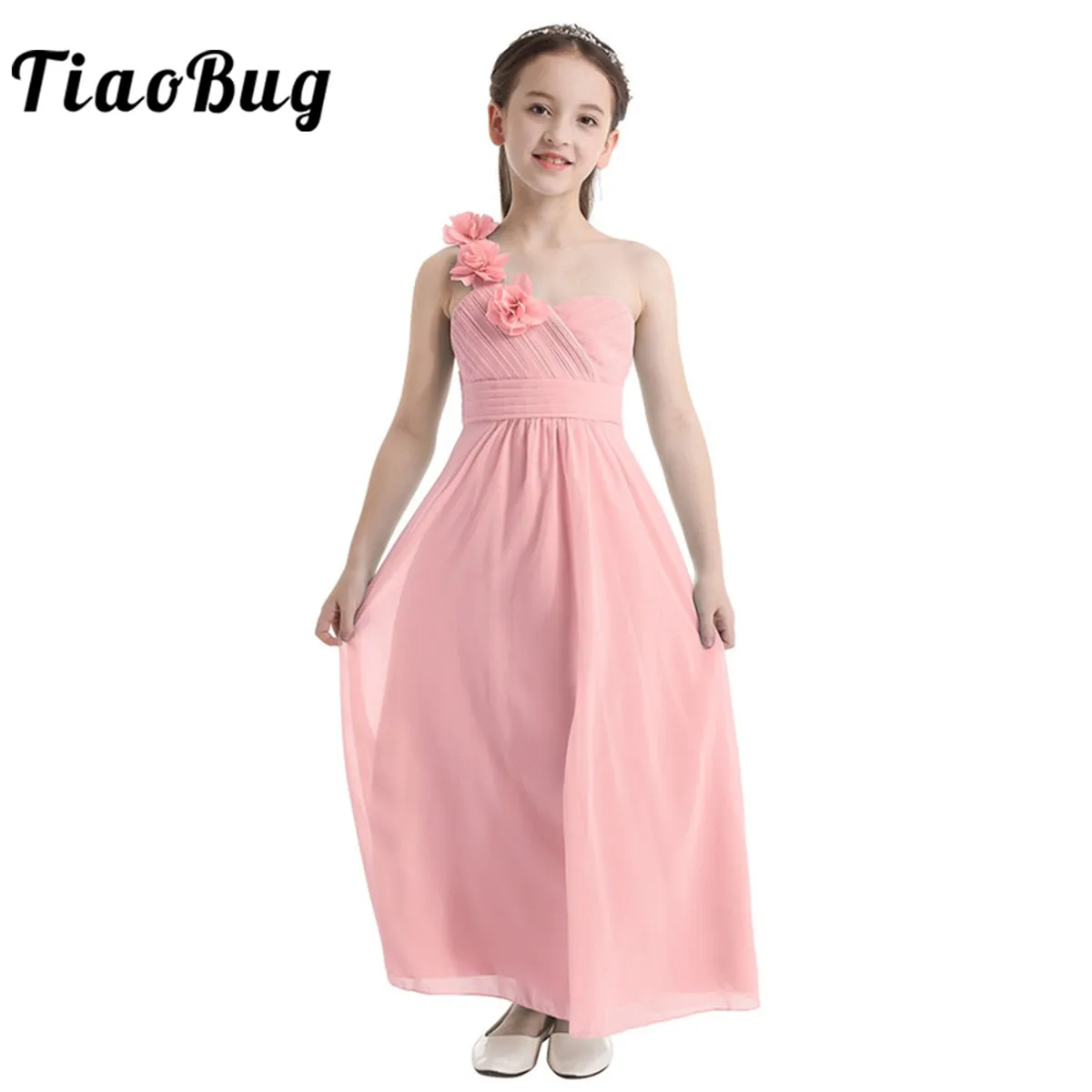 414y Girls Dress Formal Party And Wedding Bridesmaid Maxi Dress With Flower Kids Girls Summer