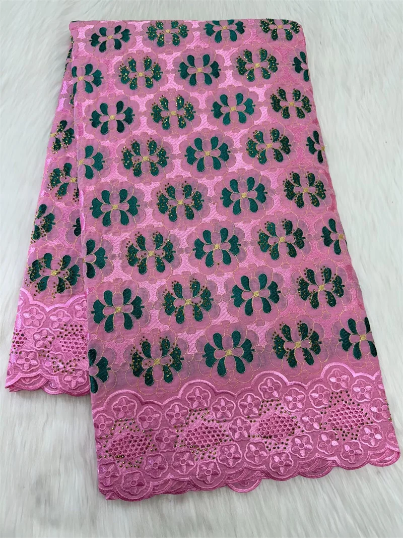 

5 Yards Pink African 100% Cotton Dry Fabric Swiss Embroidery Lace Material Nigerian Tissu Dentelle Coton Dubai Voile Suisse AC1