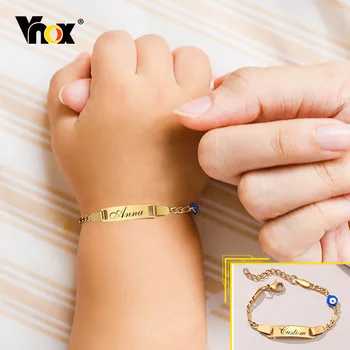 Vnox Custom Engrave Mom Duaghter Son Name Baby Bracelets, Anti Allergy Stainless Steel Baptism Love Gifts, Adjustable Jewelry 1