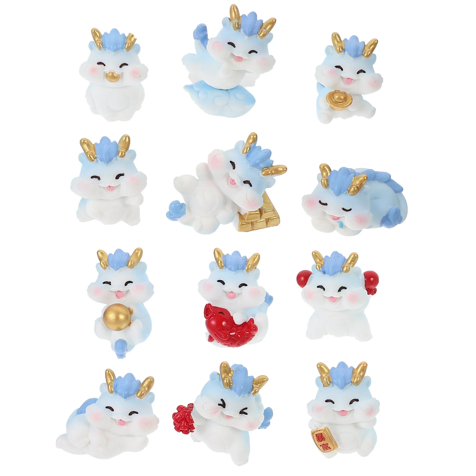 

12 Pcs Dashboard Car Desktop Ornaments Office Mini Resin Animals 2024 Dragon Figurines Lovely Model