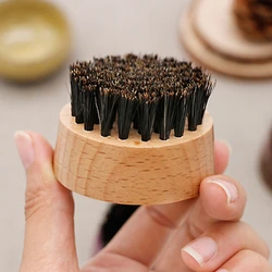 Portable Boar Bristle Beard Brush for Men's Grooming & Styling (Wood)