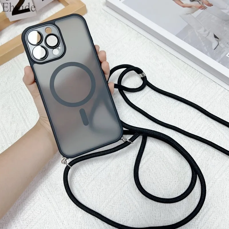 Magnetische Armband-Hülle für iPhone 17, 16, Pro Max, 15, 14 Plus, 13, 12, 16E, kabelloses Laden, luxuriöse, matte, klare, stoßfeste Umhängetasche – Detail 5