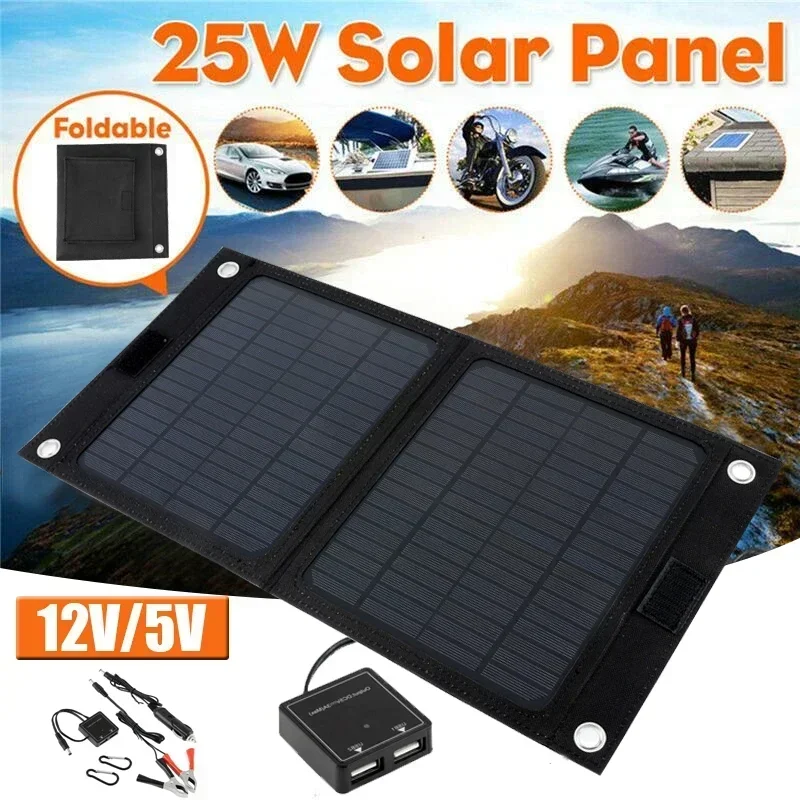 

Portable Folding Solar Cells Charger,Foldable Solar Panel Charger,Mobile Power Bank for Phone Battery,USB Port,Outdoor,12V,25W